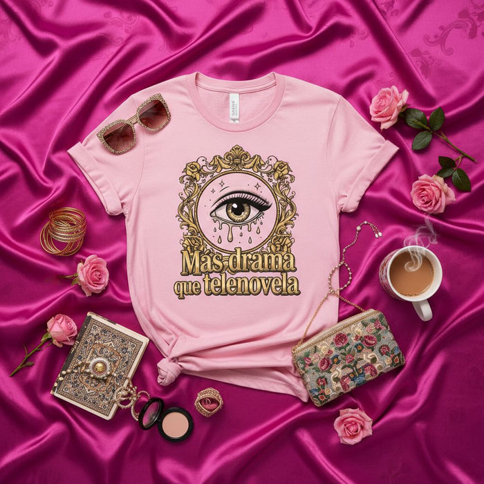 Más drama que telenovela T-shirt, Ojo llorando, Camiseta unisex de rosa, Diseño divertido, Drama Queen shirt, Regalo para amiga dramática