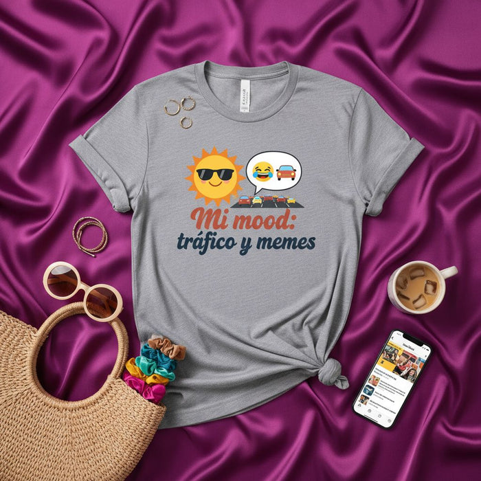 Mi mood: tráfico y memes Funny Spanish Traffic Humor T-Shirt, Unisex Latine Meme Tee, Casual Graphic Shirt for Road Rage Commuters, Spanish Saying Sarcastic Top