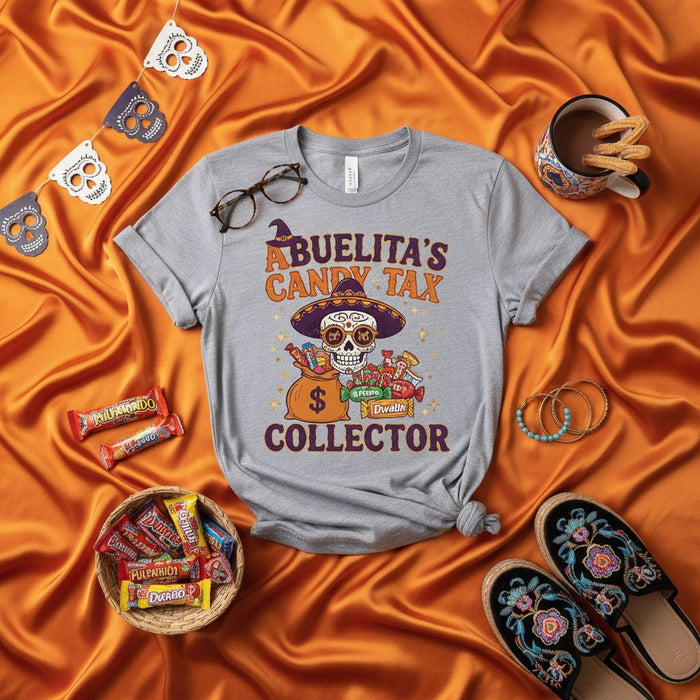 Camisa de la recaudadora de impuestos de dulces de Abuelita para el Día de Muertos, regalo divertido de calavera de azúcar para Halloween/Día de Muertos, camiseta unisex de abuelo para pedir dulces.