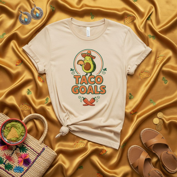 Taco Goals T-Shirt Funny Avocado Sombrero Graphic Tee Unisex Shirt for Taco Tuesday Cinco de Mayo Food Lover Gift