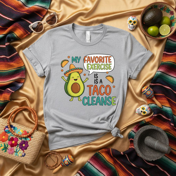 My Favorite Exercise is a Taco Cleanse T-Shirt Funny Avocado Graphic Tee with Sombrero, Cinco de Mayo Mexican Food Joke Unisex Shirt