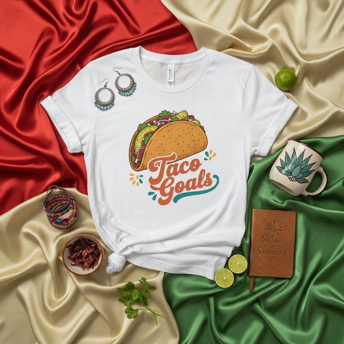 Taco Goals Graphic T-Shirt Unisex White Tee Funny Mexican Food Lover Gift Apparel