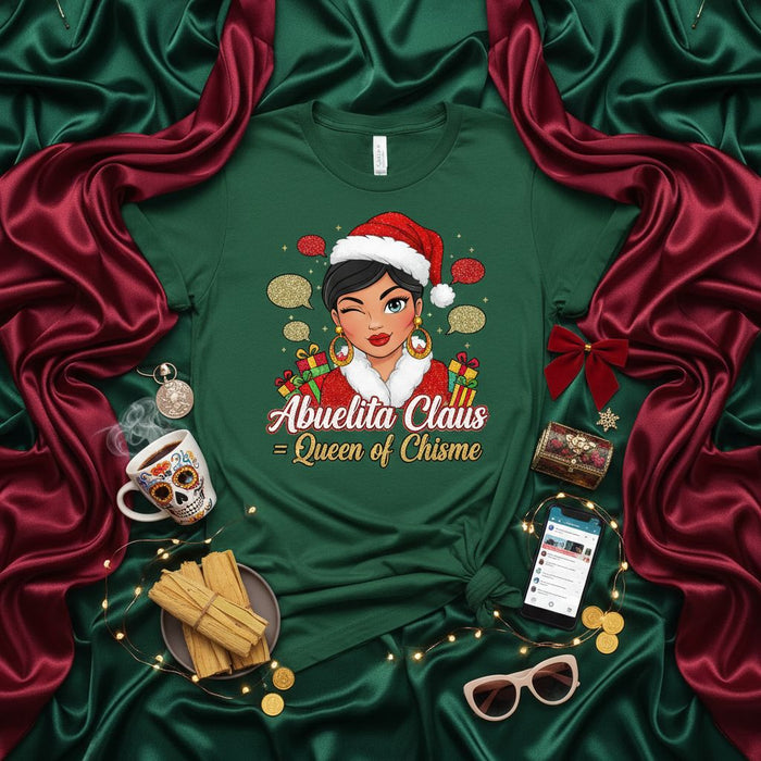 Camiseta Abuelita Claus Reina del Chisme, Divertida Camisa Navideña de Abuela Latina, Regalo Familiar para las Fiestas, Gráfico de Navidad para Wela Hispana, Camiseta de Abuela con Estilo