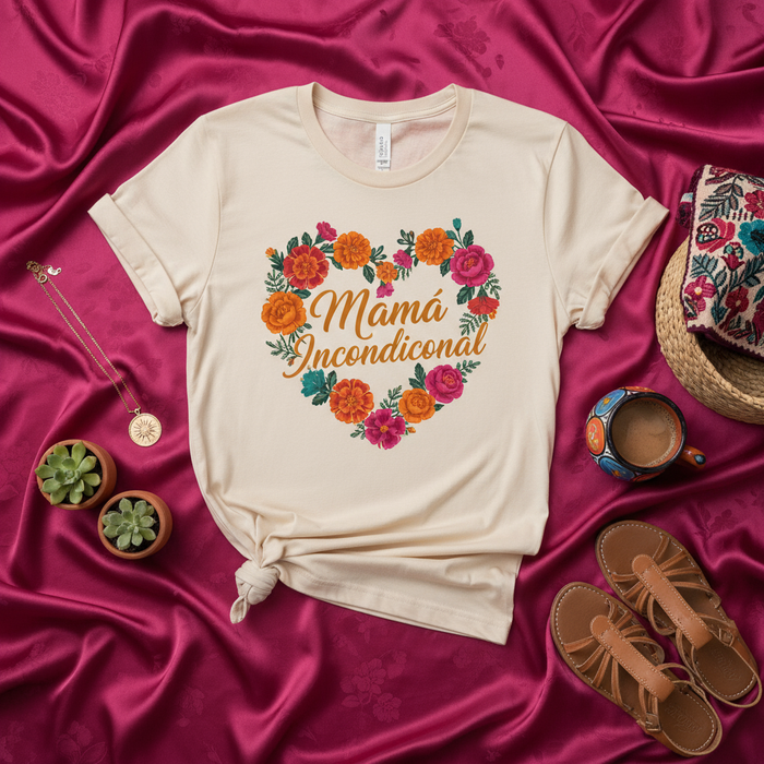 Mamá Incondicional Heart Floral T-Shirt, Spanish Mother's Day Shirt, Día de las Madres Gift for Latina Mom, Unconditional Mom Love Tee, Cute Floral Graphic Unisex Top