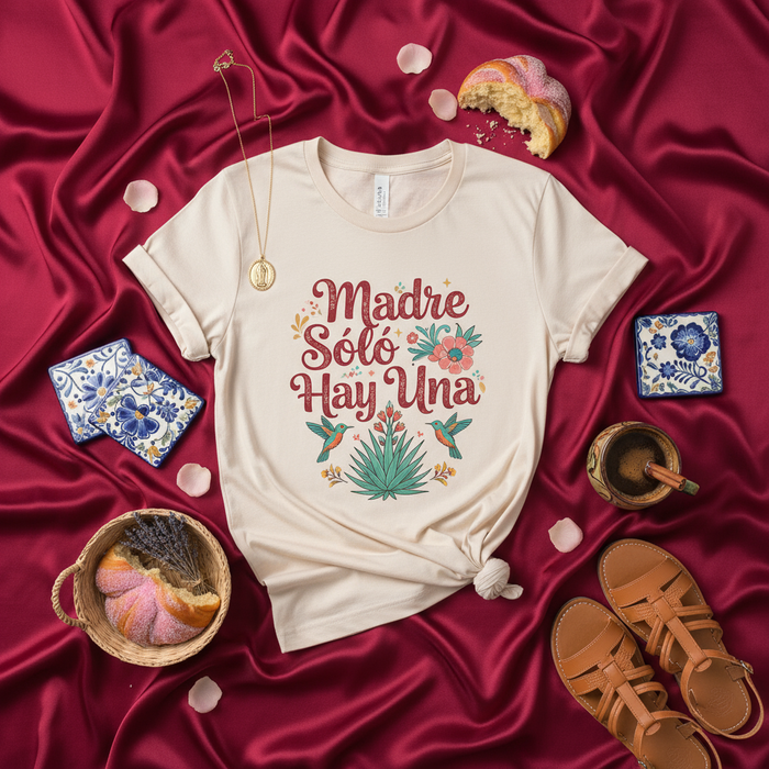 Solo Hay Una Madre Camiseta, Regalo Día de la Madre Española, Camiseta Mamá Latina, Gráfico Floral de Colibrí de Agave, Regalo para Mamá Hispana, Atuendo Cinco de Mayo, Camiseta con Cita de Amor Familiar.
