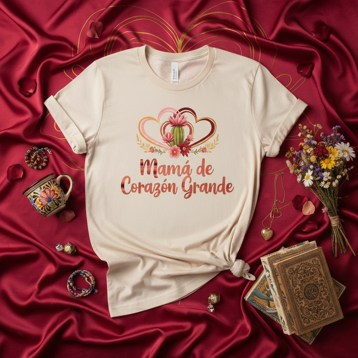 Mamá de Corazón Grande T-Shirt, Mother's Day Gift, Spanish Mom Shirt, Floral Cactus Heart Design Tee, Latina Mama Love, Big Hearted Mother Top, Camiseta Regalo para Madre Latina