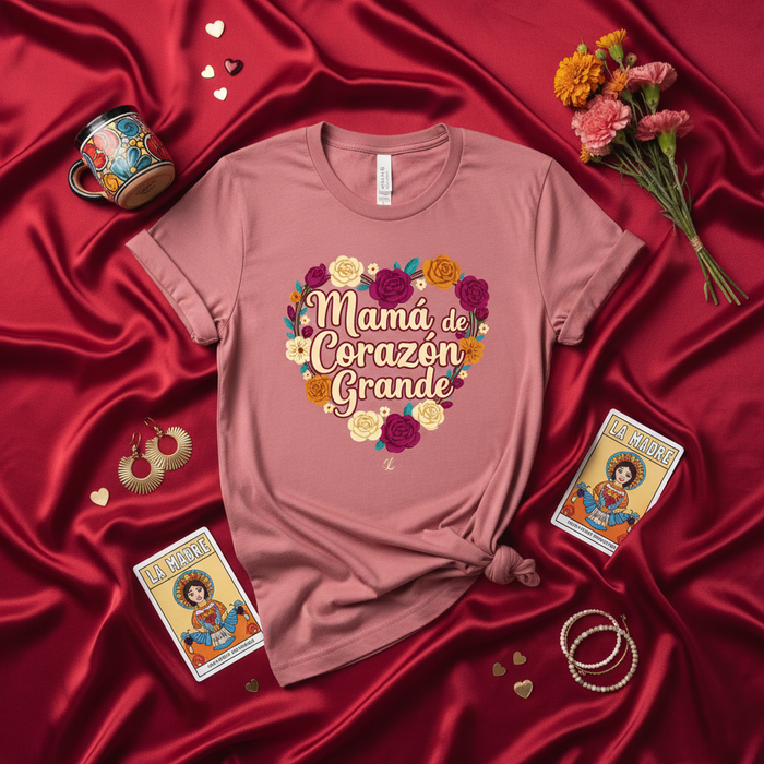 Mamá de Corazón Grande T-Shirt, Mother's Day Gift, Floral Heart Graphic Tee, Spanish Saying for Big-Hearted Mom, Cute Latina Mom Shirt, Dia de las Madres T-shirt, Gift for Step Mom, Mother Figure.