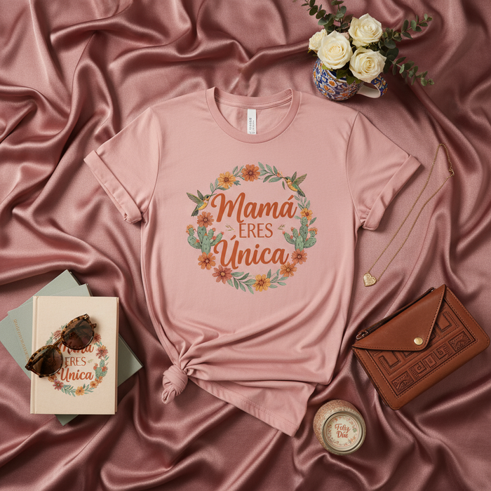 Camiseta Mamá Eres Única, Regalo para el Día de la Madre, Diseño Floral de Cactus y Colibrí, Regalo para Mamá Latina