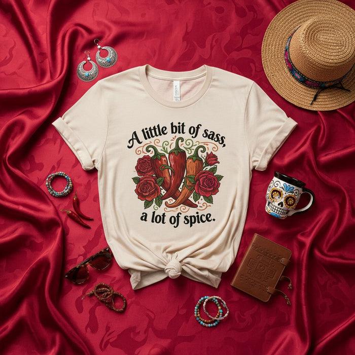 Un poco de atrevimiento, mucho picante. Camiseta con gráfico de chile y rosas, playera graciosa y descarada, ropa temática mexicana, Cinco de Mayo, idea de regalo de camiseta unisex