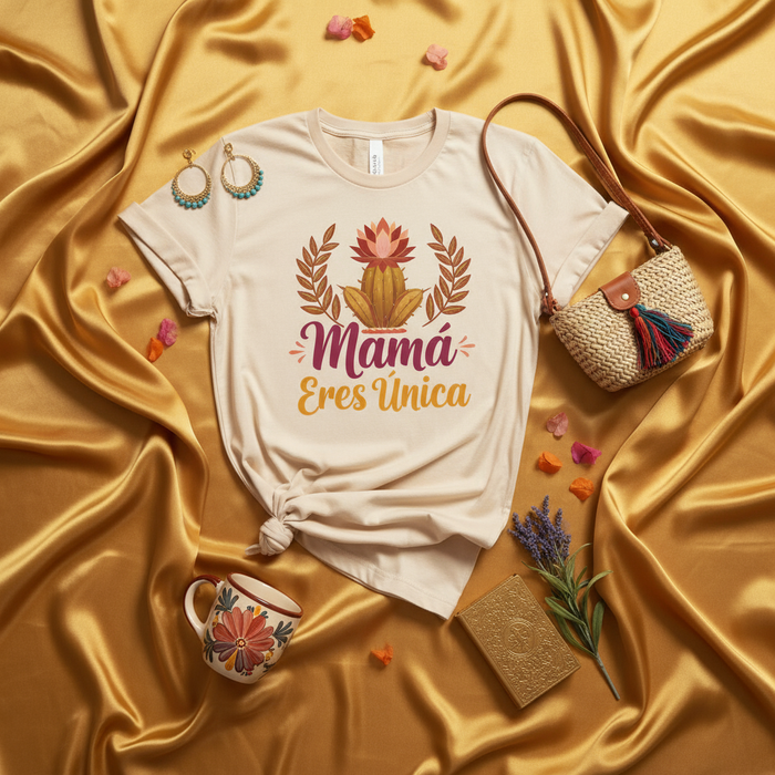 Mamá Eres Única Cactus T-Shirt, Spanish Mother's Day Gift Tee, Unique Mom Shirt, Día de la Madre Floral Graphic Top, Latina Mama Apparel, Boho Style Gift for Her