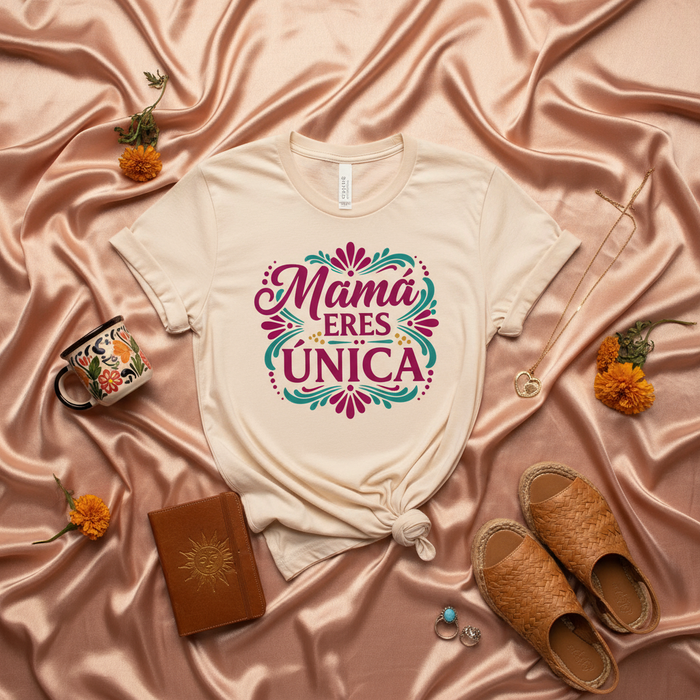 Maglietta Mamma Sei Unica, Regalo Festa della Mamma, T-Shirt Mamma Unica, Maglia Citazione Spagnola, Abbigliamento Mamma Latina, Maglietta Floreale Festa della Mamma, Maglietta Día de la Madre, Regalo per Mamma Latina, Maglia Rosa e Verde Acqua