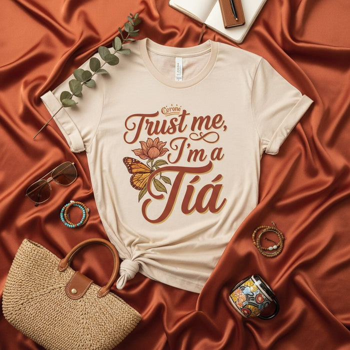 Trust me, I'm a Tía T-Shirt, Funny Latina Aunt Tee, Spanish Family Gift for Auntie, Cute Floral Butterfly Graphic Shirt, Niece Nephew Gift for Tía