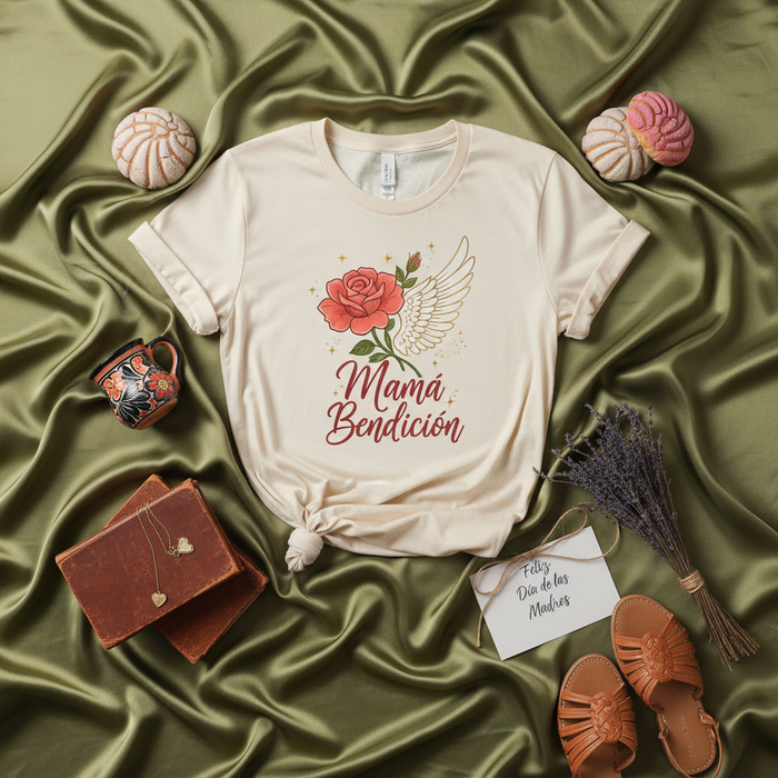 Mamá Bendición Spanish Mother's Day T-Shirt, Rose Wing Tee, Regalo para Mamá, Feliz Día de las Madres, Religious Mom Gift, Unisex Apparel, Latinx Culture Shirt, Minimalist Design Top, La Bendición Mom Shirt, Cute Motherhood Gift