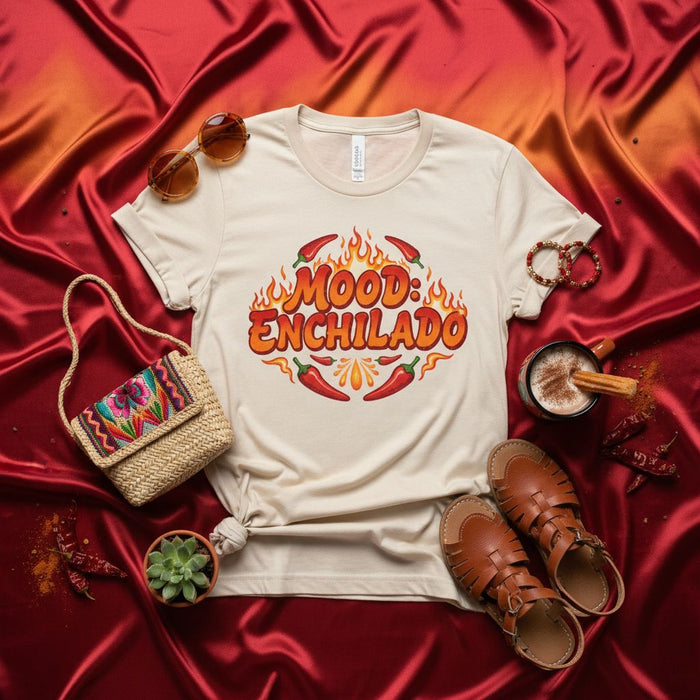 Mood Enchilado T-Shirt Fiery Chili Pepper Design Unisex Food Pun Tee Funny Mexican Spanish Shirt Soft Cotton Aesthetic Apparel
