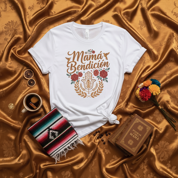 Maglietta Mamá Bendición con Mano di Hamsa e Rose, Maglia Fede Cristiana Religiosa, Regalo Festa della Mamma in Spagnolo