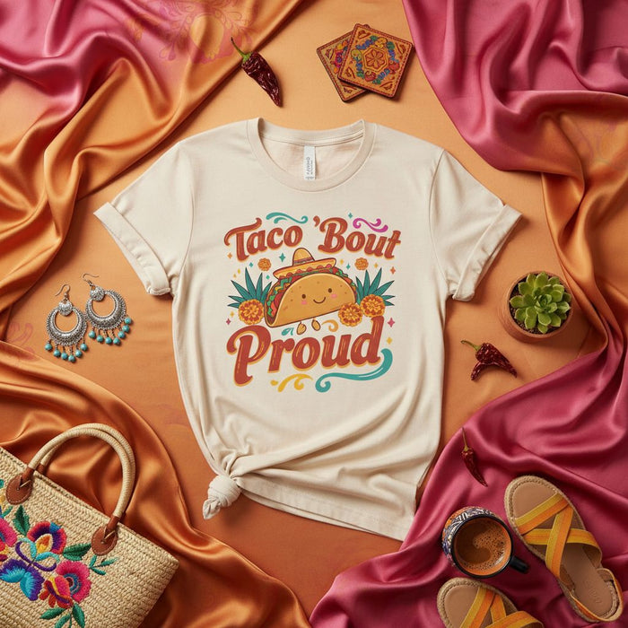 Camiseta "Taco 'Bout Proud", Lindo Taco Feliz con Sombrero, Gráfico de Comida Mexicana, Humor de Fiesta de Cinco de Mayo, Ropa Informal Unisex