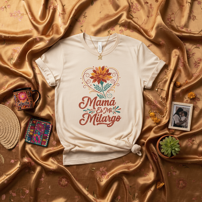 Mamá Es Mi Milagro T-Shirt, Spanish Mother's Day Gift, Floral Heart Design Tee, Latina Mom Apparel, Cute Gift for Mama, Graphic T-Shirt for Women, Día de las Madres Shirt