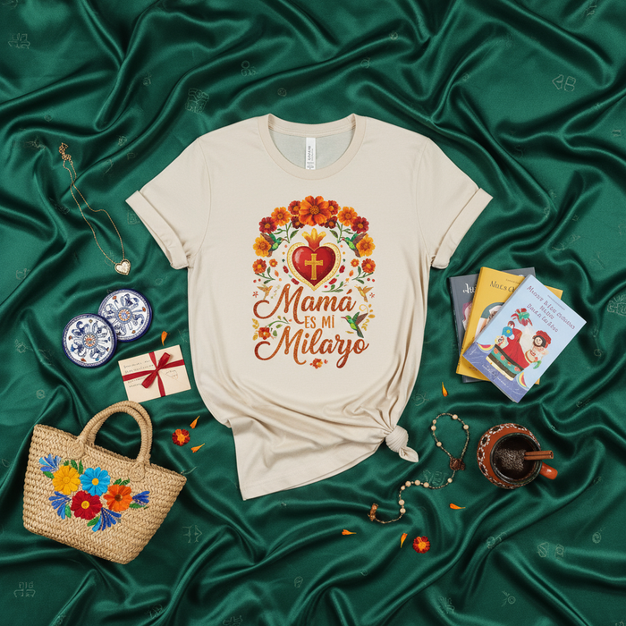 Camiseta Mamá Es Mi Milagro, Día de la Madre Latinx, Regalo para Mamá Hispana, Camisa Corazón Sagrado Mexicano, Ropa de Amor Familiar Colibrí Floral