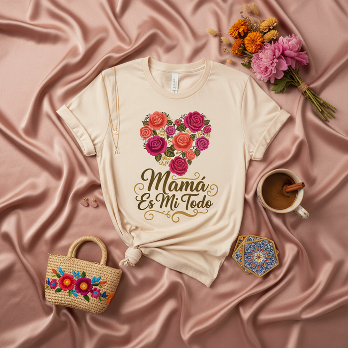 Mamá Es Mi Todo T-Shirt, Mother's Day Floral Heart Tee, Spanish Mom Shirt, Rose Graphic Gift for Mother, Latina Mom Apparel, Best Mom Ever