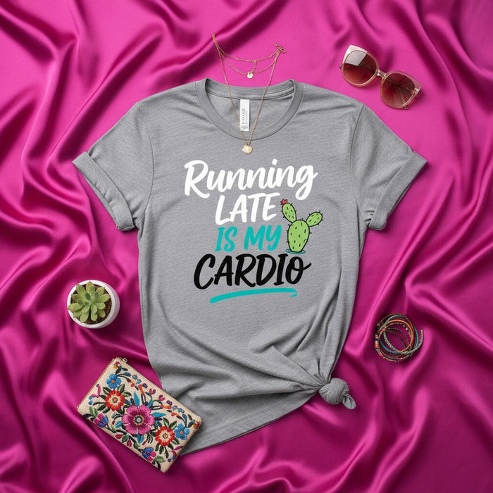 Running Late Is My Cardio T-Shirt Funny Cactus Graphic Tee Sloth Runner Workout Gym Humor Unisex Casual Shirt Gift for Women Men Teenagers