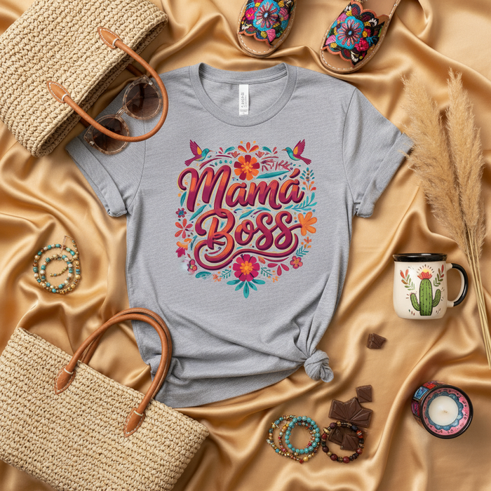 Mama Boss T-Shirt, Mother's Day Gift, Cute Floral Mom Tee, Bright Bohemian Graphic Shirt for Mom, Spanish Text Inspired Mama Clothing, Empowered Woman Top, Latina Mom Style, Gift for New Mother