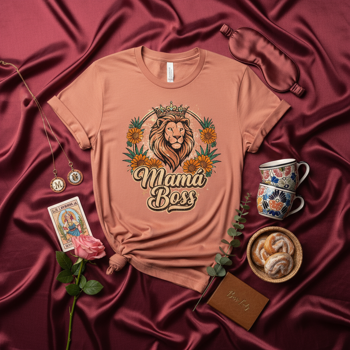 Mama Boss Lion King Crown Sunflowers Graphic Unisex T-Shirt Mother's Day Gift Idea for Mom Wife Sister Aunt Friend Family Birthday Present Queen of the House Funny Slogan Apparel