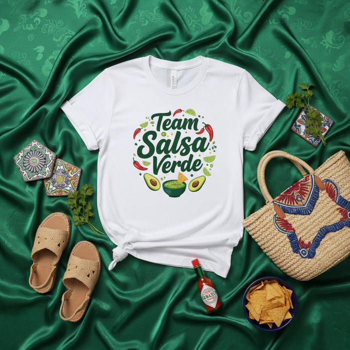 Team Salsa Verde Shirt, Mexican Food Lover T-Shirt, Cinco de Mayo Apparel, Funny Avocado Pepper Lime Guacamole Tee, Unisex Graphic Novelty Gift, Chili Hot Sauce Casual Summer Vacation Top