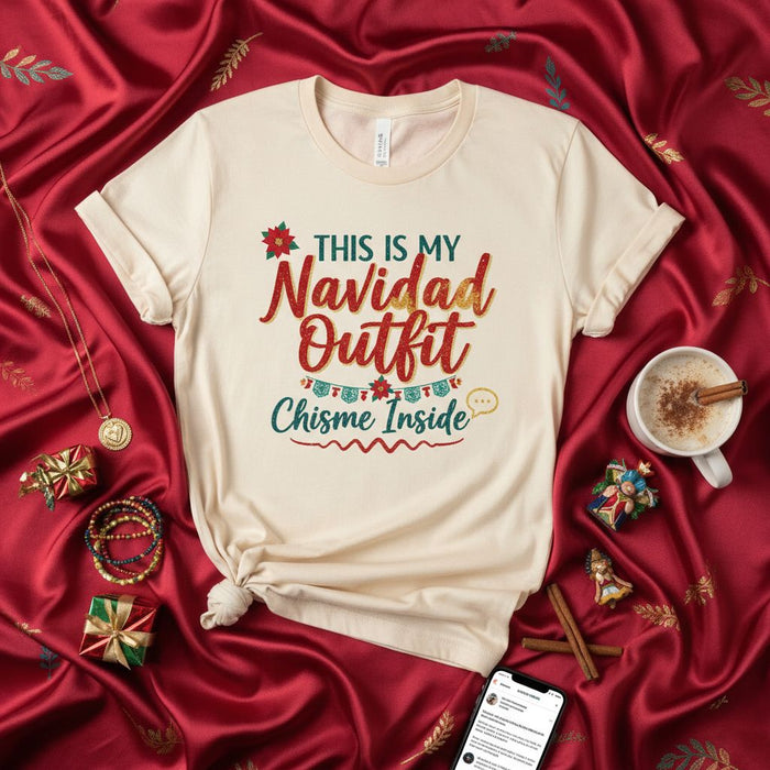 This Is My Navidad Outfit Chisme Inside T-Shirt, Funny Hispanic Christmas Tee, Spanish Holiday Family Party Shirt, Latino Xmas Gift Idea