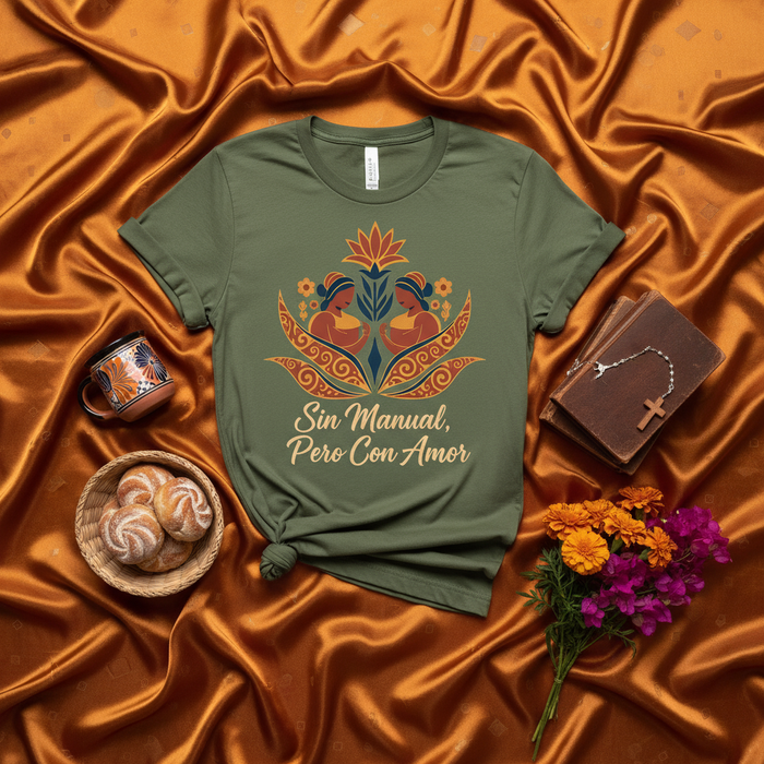 Senza Manuale ma con Amore Maglietta Latina Maternità Mamma Regalo Design Floreale Unisex T-Shirt