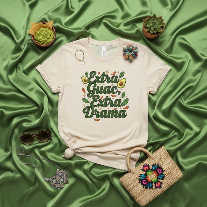 Extra Guac, Extra Drama Shirt, Lustiges Mexican Food T-Shirt, Guacamole Liebhaber Geschenk, Avocado Grafik T-Shirt, Cinco de Mayo Party Oberteil, Foodie Humor Unisex Shirt