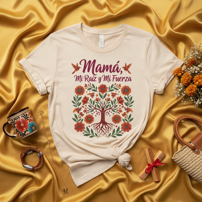 Mamma, Mia Radice e Mia Forza, Maglietta Stile Otomi Messicano Albero della Vita, Festa della Mamma, Maglietta Grafica Floreale, Regalo Unisex per Mamma, Radici Familiari, Forza