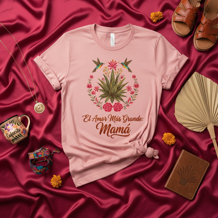 El Amor Más Grande Mamá T-Shirt, Mother's Day Gift, Hummingbird Floral Agave Graphic Tee, Spanish Quote Shirt for Mom, Mama Appreciation Gift, Dia de las Madres T-Shirt