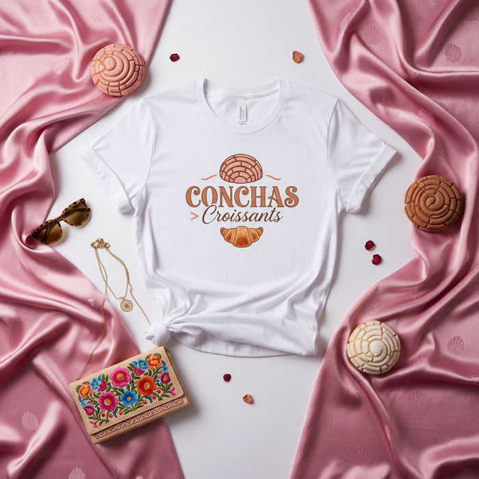 Conchas > Croissants T-Shirt, Funny Mexican Pan Dulce Tee, Unisex Pastry Foodie Shirt, Sweet Bread Graphic T-Shirt, Concha Lover Gift, Spanish Food Shirt