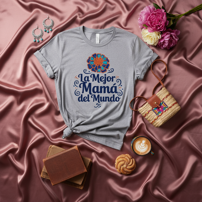 La Mejor Mamá del Mundo Shirt, Spanish Mother's Day Gift, Día de las Madres T-Shirt, Floral Marigold Graphic Tee, Latina Mom Apparel, Best Mom in the World Top