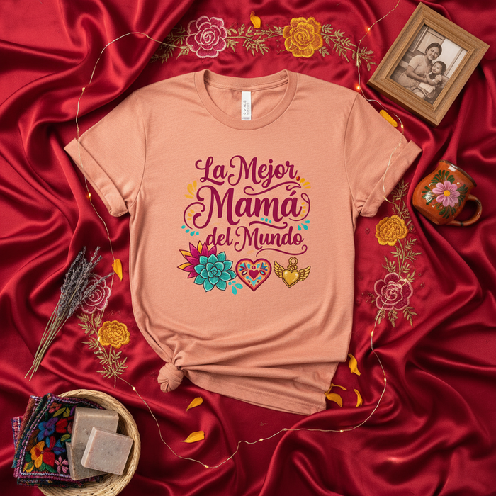 La Mejor Mamá del Mundo Shirt, Spanish Mother's Day Gift, Latina Mom T-Shirt, Best Mom in the World Tee, Floral Succulent Heart Wings Graphic, Dia de las Madres T-shirt, Hispanic Mama Present for Birthday