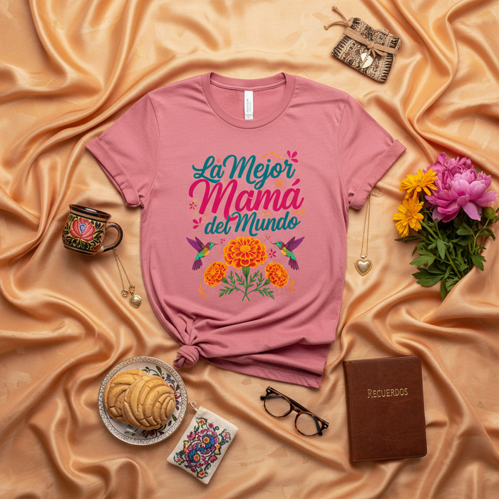 La Mejor Mamá del Mundo Shirt, Spanish Mother's Day Gift, Floral Hummingbird Tee for Best Mom, Regalo para Mamá, Mexican Inspired Mama T-Shirt, Día de la Madre Outfit, Pink Unisex T-shirt.