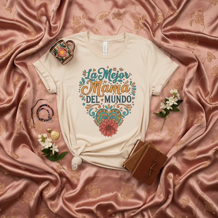 La Migliore Mamma del Mondo Maglietta, Regalo Festa della Mamma Spagnola, T-Shirt Grafica Cuore Floreale, T-Shirt Dia de las Madres, Top Migliore Mamma del Mondo, Abbigliamento Carino Mama Latinx Boho