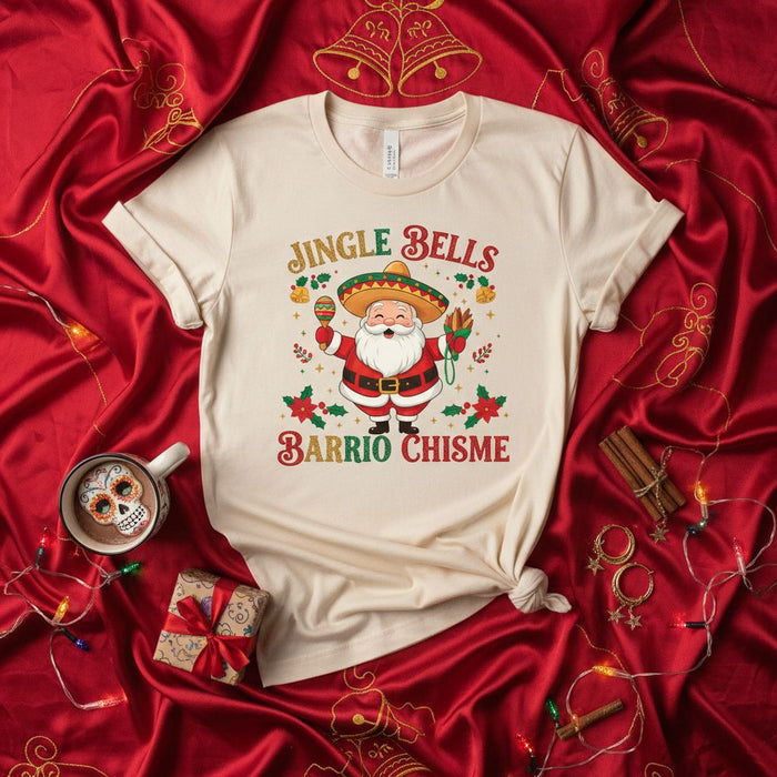 Maglietta Jingle Bells Barrio Chisme, Maglietta divertente di Babbo Natale messicano, T-shirt Fiesta di Natale, Top per feste, Outfit Noel carino, Maglietta Spanglish, Regalo cultura latina, Maglietta grafica festiva