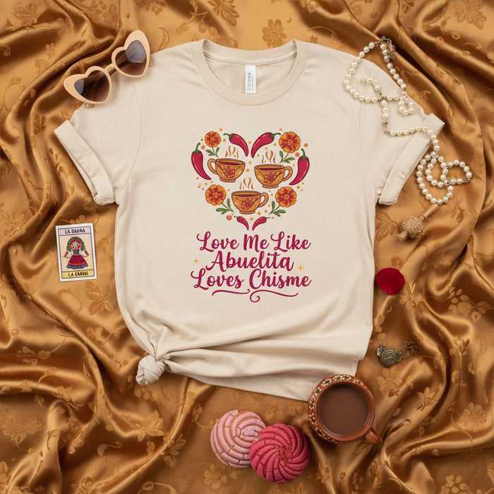 Maglietta Abuelita Love Chisme, Divertente Citazione Nonna Ispanica, Regalo Cultura Latinx, Camicia Caffè Tè Conchas Latina Abuela