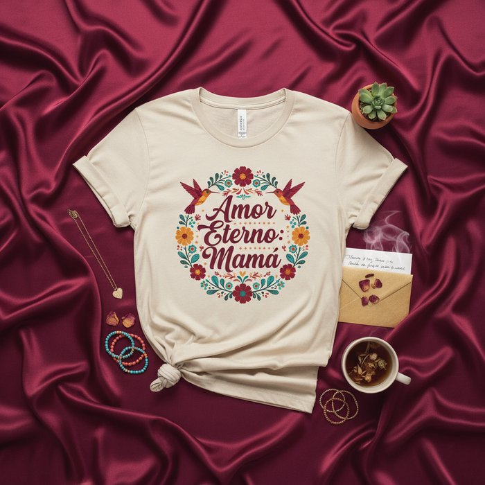 Amor Eterno Mamá Camiseta | Diseño Flores y Colibríes | Regalo para Mamá en Español | Día de las Madres, Cumpleaños o Aniversario
