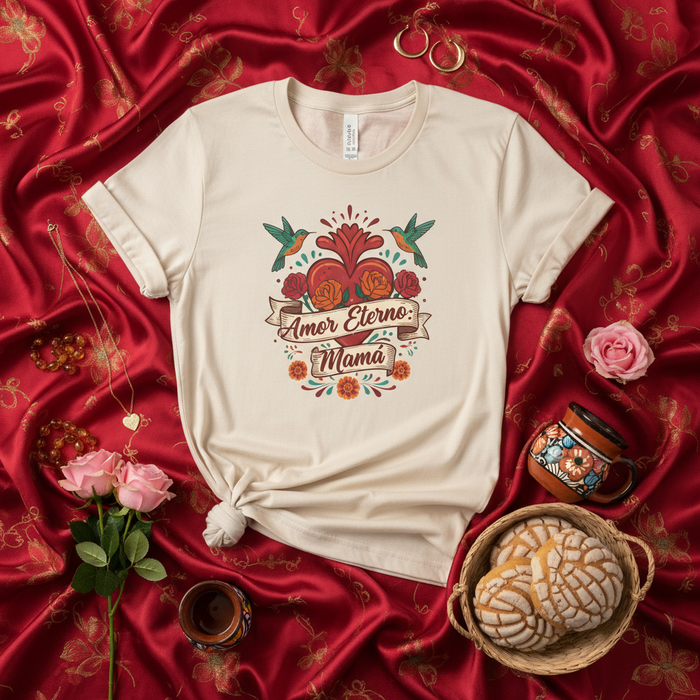Amor Eterno Mamá Colibrí Camiseta, Corazón Mexicano Diseño Floral, Regalo Día de las Madres, Camisa de Mamá Española, Estética Pan Concha, Tallas Unisex