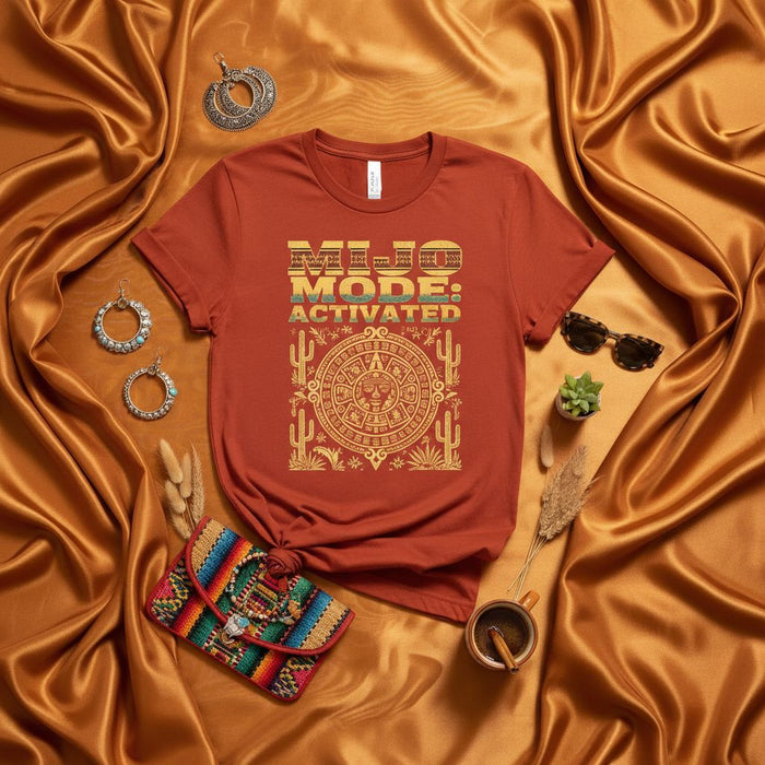 Mijo Mode Activated T-Shirt with Aztec Calendar Sun Stone Design, Mexican Heritage Clothing, Unisex Graphic Tee, Latine Culture Apparel