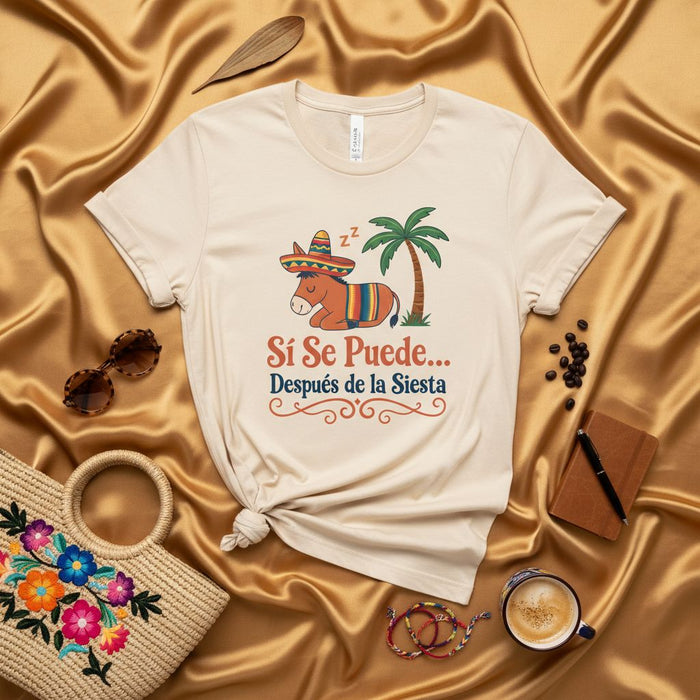 Sí Se Puede Después de la Siesta T-Shirt, Funny Sleeping Donkey Sombrero Palm Tree, Spanish Quote Siesta Power Nap Tee, Unisex Casual Shirt Gift