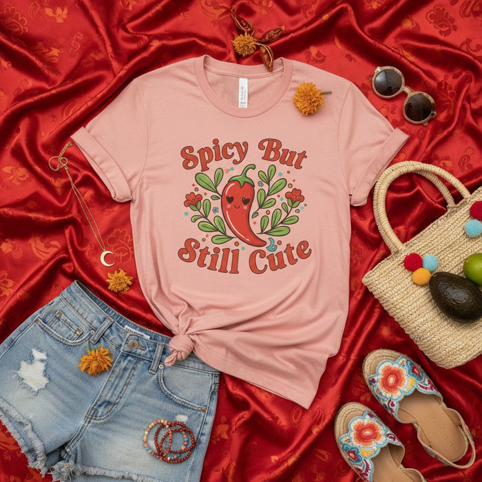 Spicy But Still Cute T-Shirt, Kawaii Chili Pepper Shirt, Cute Floral Hot Sauce Tee, Funny Food Lover Gift, Unisex Aesthetic Graphic Shirt for Women & Men