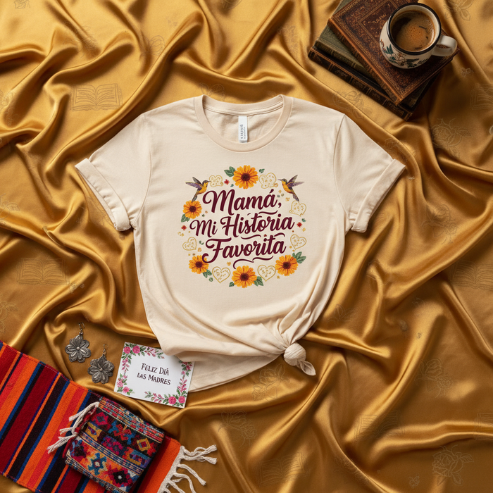 Camiseta Mi Historia Favorita de Mamá, Colibrí Girasol, Regalo Día de la Madre, Camisa Cita Española, Regalo Unisex Beige