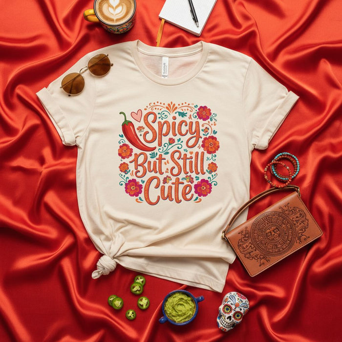 Spicy But Still Cute T-Shirt, Mexican Chile Pepper Floral Graphic Tee, Women's Cinco de Mayo Fiesta Top, Cute Funny Food Lover Shirt, Latina Gift Idea