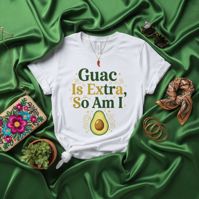 L'avocado è extra, anch'io lo sono. Maglietta divertente per gli amanti dell'avocado. Umorismo del cibo messicano. Maglietta unisex. Regalo per i fan del guacamole con personalità extra.