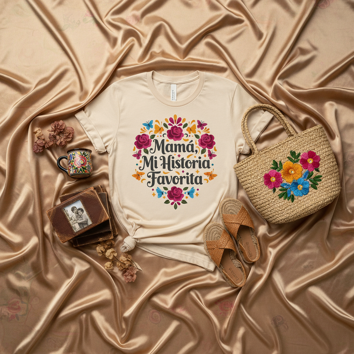 Camiseta floral Mamá, Mi Historia Favorita, regalo Día de las Madres, playera en español, camiseta de Mamá, regalo para mamá mexicana, ropa unisex, top amor familiar Latinx, gráfico floral lindo