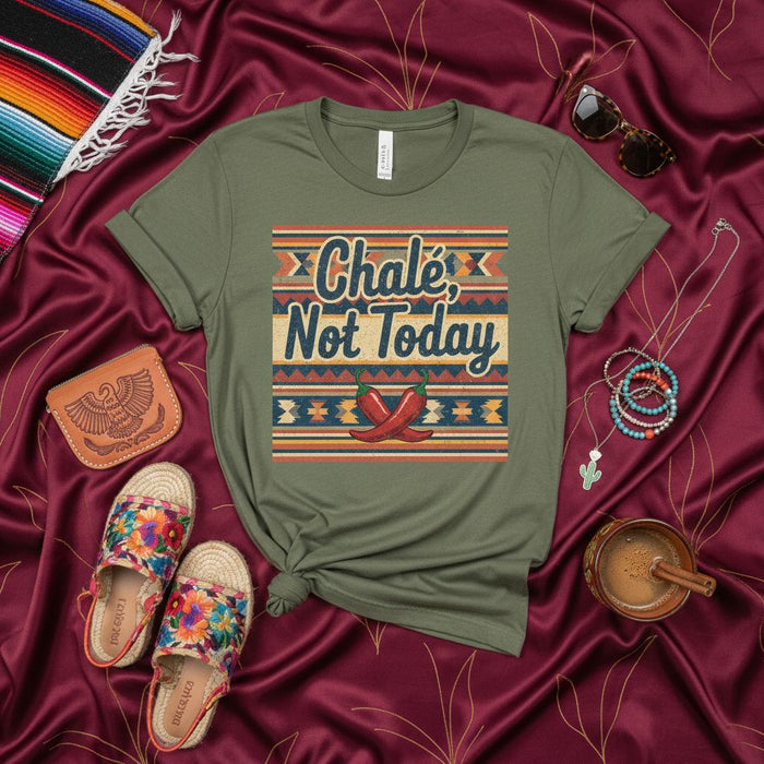 Chalé, Not Today T-Shirt, Funny Spanish English Slang Tee, Mexican Style Serapé Print, Chile Pepper Graphic Shirt, Fiesta Party Outfit, Unisex Gift Idea