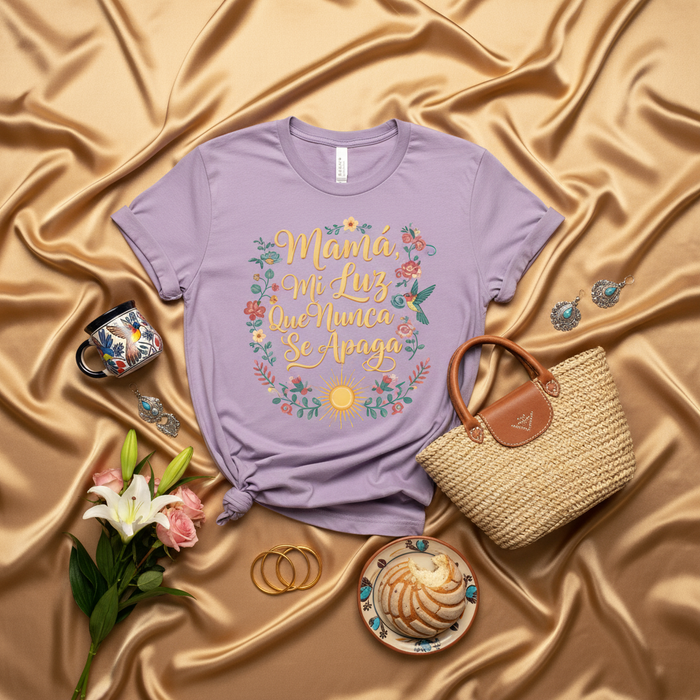 Mamá Mi Luz Que Nunca Se Apaga Camiseta, Regalo Día de la Madre, Camisa Mamá Latina, Camiseta con Cita en Español, Diseño de Colibrí Floral y Sol, Corte Unisex